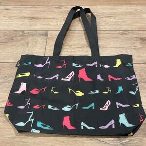 Black Canvas Tote Bag with Colorful Shoe Pattern